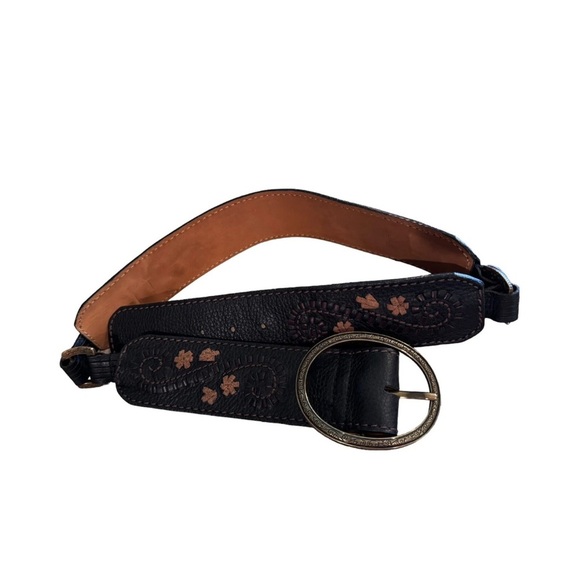 Brighton Belt B60089 Black with Gold buckle/accents Stitching Pattern Size 38 - Picture 1 of 6